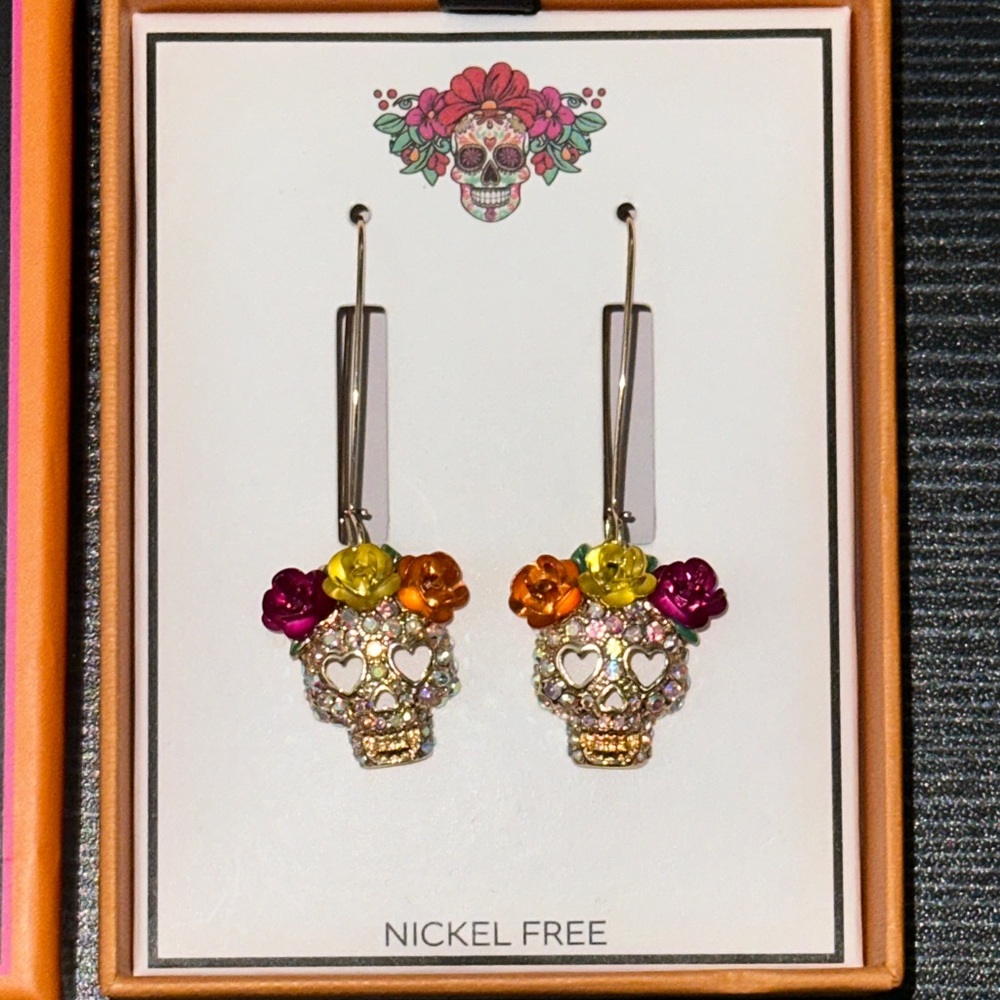Colorful Skull Earrings with Floral Accents